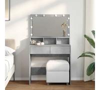 (concrete grey) vidaXL Dressing Table with LED Cosmetic Table Vanity Makeup Table Smoked Oak