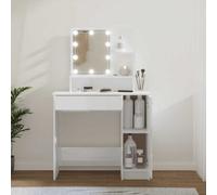 Vidaxl Dressing Table With Led High Gloss White 86.5X35X136 Cm