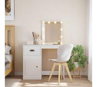 (white) vidaXL Dressing Table Vanity Cosmetic Table with LED Lights High Gloss White