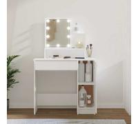 (White) vidaXL Dressing Table with LED Vanity Table Makeup Vanity Desk Cosmetic Table