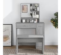 vidaXL: Grey Sonoma Dressing Table with Mirror, Makeup Vanity Desk Engineered Wood with Drawer, Shelves and Door for Bedroom Decor