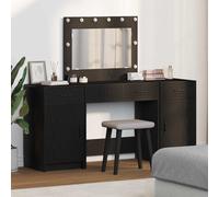 vidaXL Dressing Table with Mirror Lights 3 pcs Black Engineered Wood