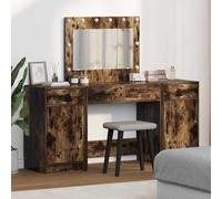 vidaXL Dressing Table with Mirror Lights 3 pcs Brown Engineered Wood