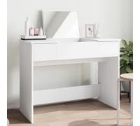 Dressing Table White Engineered Wood & Glass 100x45x76 cm w/ Mirror