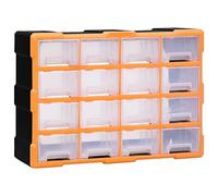 'vidaXL Durable Multi-Drawer Organiser with 16 Middle Drawers, Impact- Plastic, Wall Mountable, Sewing/Nail Box Alternative, Orange and Black