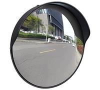 vidaXL Durable Outdoor Convex Traffic Mirror 30 cm- PC Plastic Adjustable Security Mirror with Built-in Sun Shade/Rain Cover- Black