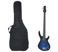 vidaXL Electric Bass Guitar for Beginners - Full Sized 4/4 Birch Wood Instrument, Convenient Carry Bag, Gradient Blue and Black, and Accessory Set