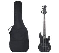 'vidaXL Electric Bass Guitar - Matt Black Finish, Solid Sycamore and Birch Wood - Complete Beginner's Set with Bag