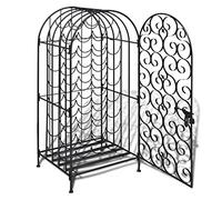 vidaXL Elegant Black Wrought Iron Wine Rack - Freestanding Design, Rust-Free, with Lock - Accommodates 35 Bottles - Ideal for Living Room, Dining Room, Kitchen