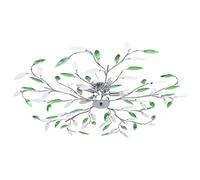 vidaXL Elegant Ceiling Lamp in Green with Acrylic Crystal Leaf Arms, 5 Bulb Compatibility, Chrome Finish Metal Frame for Living Room, Dining Room or Bedroom