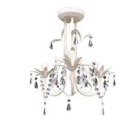 vidaXL Elegant Crystal Pendant Ceiling Lamp Chandelier in Antique White for Living Room and Dining Room- Acrylic Crystal Beads, Metal Frame, E14 Bulb Socket