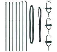 vidaXL Fence Post 7 pcs Green Steel, Garden and Terrace, Cylindrical Post, Durable Fence System, Outdoor Decor, Landscape Support, Boundary Aid, Home Fixture
