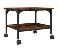 vidaXL Engineered Wood Printer Stand - Smoked Oak, 2-Tier Design with Lockable Wheels and Adjustable Feet, Home Office Multiple Use, 50x40x38 cm