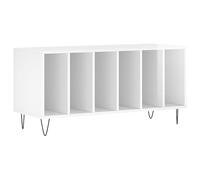 vidaXL Engineered Wood Record Cabinet in High Gloss White - Classic Vinyl Storage Unit with Industrial-Style Iron Feet