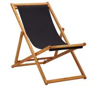 vidaXL Eucalyptus Wood Folding Beach Chair Fabric Black Seating Furniture