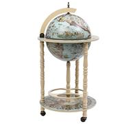 vidaXL Eucalyptus Wood Globe Bar Wine Stand Kitchen Wooden Drink Cabinet Dining Room Liquor Storage Unit Furniture Mini Pub Cart Blue