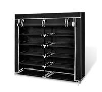 vidaXL Fabric Shoe Cabinet with Cover 115x28x110cm Black Storage Rack Wardrobe