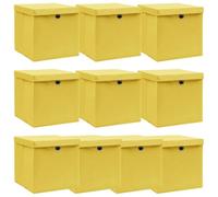vidaXL Fabric Storage Boxes with Lids - Set of 10, Yellow, Non-Woven Material, Durable, Foldable, Easy Pull-Out