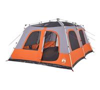 vidaXL Family Camping Tent Dome for 10-Person - Grey/Orange Waterproof with Quick-Release System & E-port, 2 Bedrooms