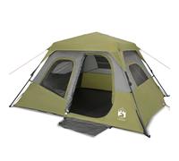 vidaXL 6-Person Camping Tent - Green Cabin Style Canopy 344x282x192 cm, Water-Resistant with Rainfly, Mesh Ventilation, Easy Setup, Portable