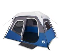 vidaXL Camping Tent with LED Light - Large Cabin Shape, Water-Resistant, Green, Spacious 344x282x212 cm, Mesh Ventilation, E-port, 6-person