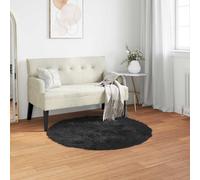 Rug Round Black Polyester Faux Sheepskin Ø120cm Extra Soft Pile Warm Cozy Home