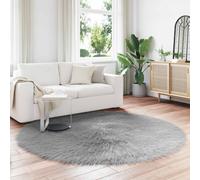 Faux Sheepskin Rug Grey Ø 200 cm Soft Plush Polyester Round Indoor Floor Mat