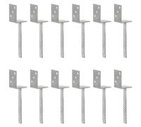 vidaXL Fence Anchors Ground Anchor Post Bracket 12 pcs Silver Galvanised Steel