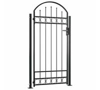 vidaXL Fence Gate with Arched Top and 2 Posts 105x204cm Black Entrance Door