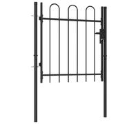 vidaXL Fence Gate Single Door w/ Arched Top Steel 1X1M Black, Black