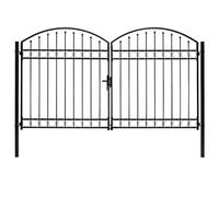 vidaXL Fence Gate Double Door with Arched Top Steel 300x200cm Black Patio Gate