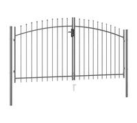 vidaXL Fence Gate Double Door with Spike Top Steel 299.5x199.5 cm Black