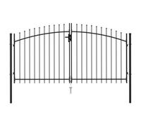 vidaXL Garden Drive Fence Gate Double Door with Spike Top Weather Resistant Outdoor Backyard Patio Fencing Barrier Steel 3x1.5m Black