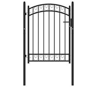 vidaXL Fence Gate Outdoor Garden Patio Entrance Gate Barrier Fencing Wrought Iron Arched Scroll Tall Gate with Arched Top Steel 100x125 cm Black
