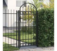 vidaXL Arched Top Steel Fence Gate - 105x204cm with Lock and 2 Posts, Powder-Coated Finish, Black - Secure Garden/Patio Access