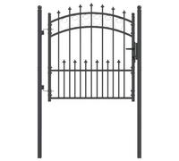 vidaXL Fence Gate with Spikes, Grey, 100 x 100 cm, Powder-Coated Steel, Arched Garden and Patio Gate, Modern Steel Fence with Tips - Safety Barrier