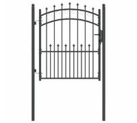 vidaXL Fence Gate with Spikes, Grey, 125 x 100 cm, Powder-Coated Steel, Arched Garden and Patio Gate, Modern Steel Fence with Tips - Safety Barrier