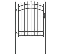vidaXL Fence Gate with Spikes Grey 150 x 100 cm Powder Coated Steel Garden and Patio Rectangular Modern Gate Outdoor Gate Key Lock Security Barrier Decorative Patio