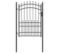 vidaXL Fence Gate with Spikes, Grey, 170 x 100 cm, Powder-Coated Steel, Arched Garden and Patio Gate, Modern Steel Fence with Tips - Safety Barrier