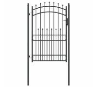 vidaXL Fence Gate with Spikes, Grey, 200 x 100 cm, Powder-Coated Steel, Arched Garden and Patio Gate, Modern Steel Fence with Tips - Safety Barrier