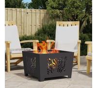 Fire Pit Square Black Steel 60x60x40cm Portable Patio Outdoor Modern with Grill