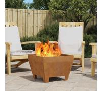 Fire Pit Square Weathering Steel Brown 50x50x38cm Portable Outdoor Compact Safe