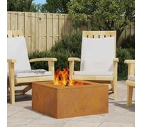 Fire Pit Brown Cold-Rolled Steel 60x60x30cm Rectangular Outdoor Powder-Coated XL
