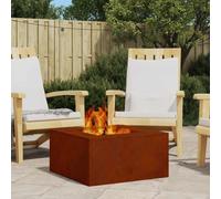 Fire Pit Brown Cold-Rolled Steel 60x60x30cm Rectangular Outdoor Powder-Coated XL