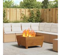 Fire Pit Square Weathering Steel Brown 80x80x43cm Heavy-Duty Outdoor with Cover