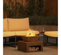 vidaXL 50 x 50 x 40 cm Corten Steel Rustic Square Design with Wheels and Wood Heater Outdoor Perfect as a Centrepiece in the Garden or Patio Portable Stove