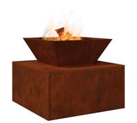 vidaXL 50 x 50 x 40 cm Corten Steel Rustic Square Design with Wheels and Wood Heater Outdoor Perfect as a Centrepiece in the Garden or Patio Portable Stove