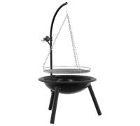 vidaXL Fire Pit with Adjustable Grill Grate ⌀55.5 x 107.5 cm Steel, Modern Round