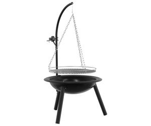 vidaXL Fire Pit with Adjustable Grill Grate ⌀55.5 x 107.5 cm Steel, Modern Round