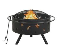 vidaXL Fire Pit with Poker 76 cm XXL Steel Fire Bowl Patio Heater Home Garden